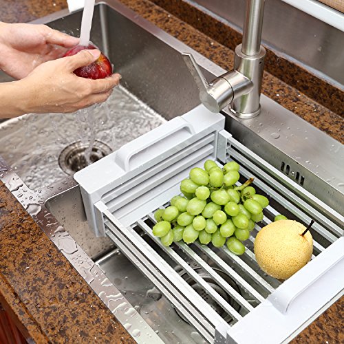 Miusco Expandable Over The Sink Dish Drying Rack, Dish Drainer, Sink Colander, Aluminum