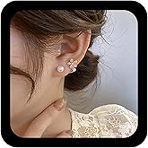 Allereyae Vintage Pearl Flower Ear Jacket Earrings Crystal Flower Ear Climber Earrings Rhinestone Pearl Stud Earrings Front Back Wrap Earrings Jewelry