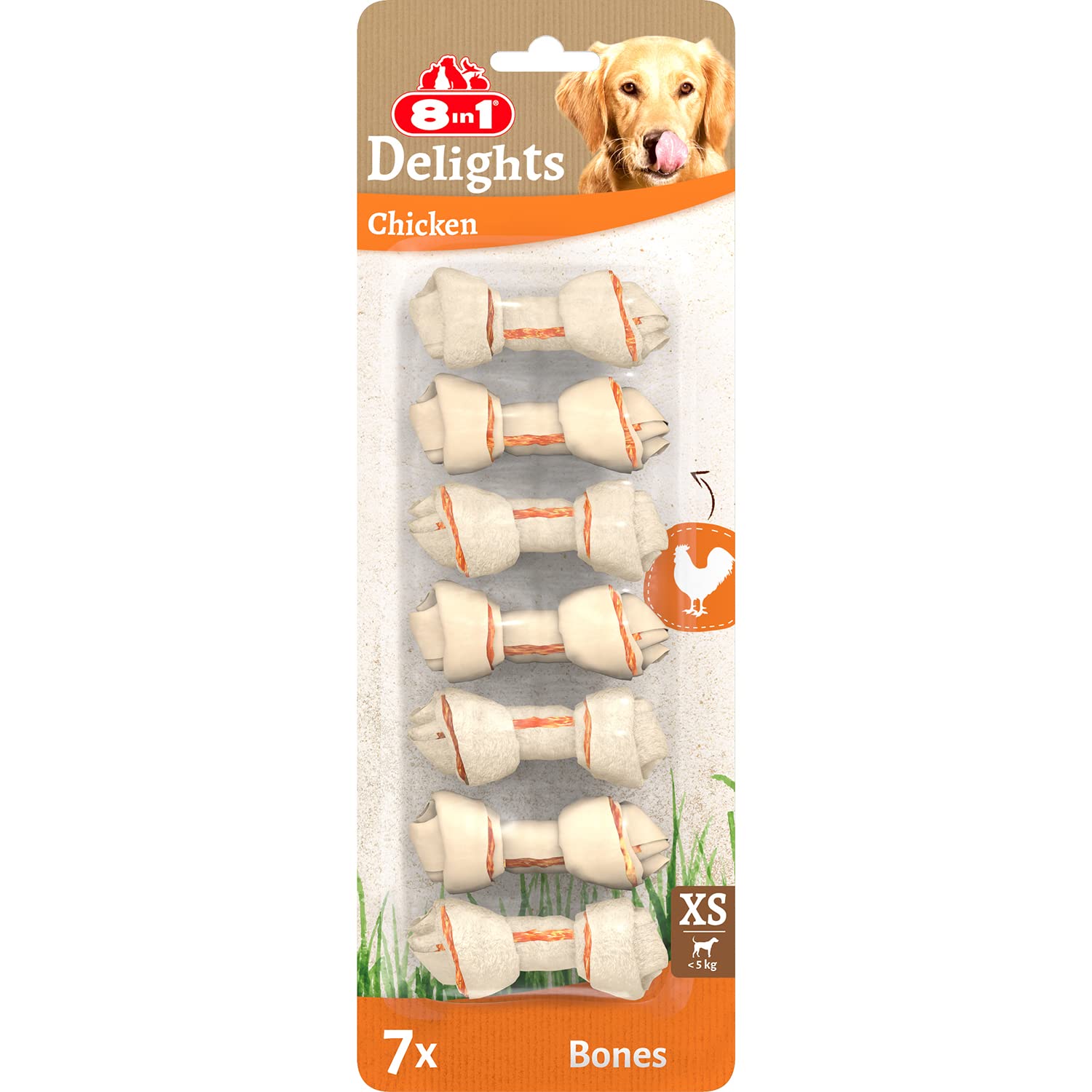 8in1 Delights Chicken Chew Bones XS, healthy chew snack for toy dogs, 7 pieces