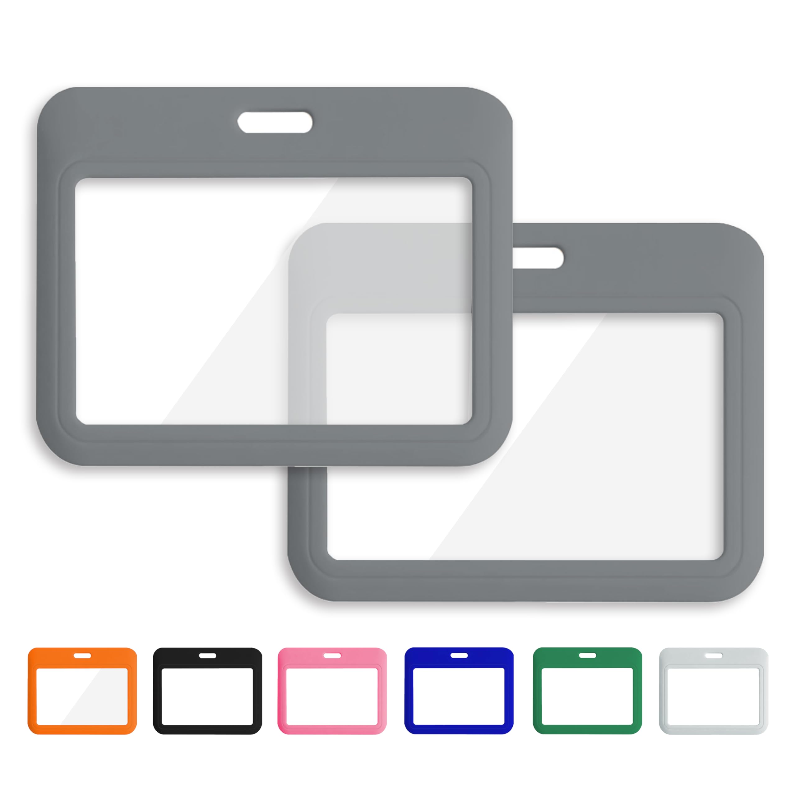 Photo 1 of 1 Pcs ID Badge Holder with Double-Sided Windows Horizontal Hard Plastic Case Gray Card Protector Pouch for Office School ID Credit Cards Proximity Key Cards Driver’s Licenses and Passes