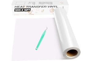 Heat Transfer Vinyl White HTV Rolls - 12" x 15ft White Iron on Vinyl Compatible with Cricut Cutting Machine & Silhouette Came