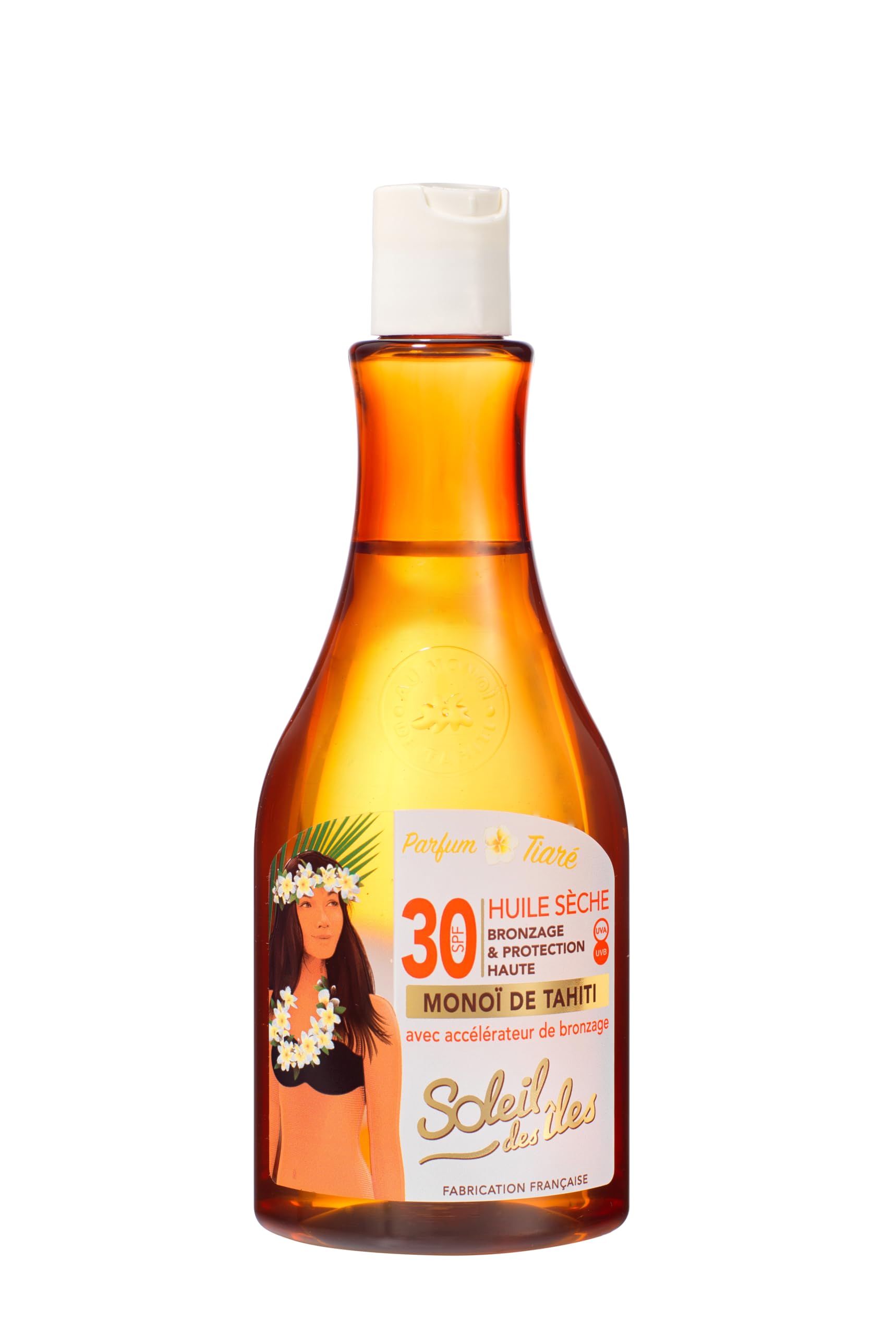 SOLEIL DES ILES Sun of the Islands | Dry Tanning Oil with Monoï de Tahiti SPF30 - Tan Accelerator - Matte or Light Skin Already Tanned - Paraben-Free Water-Resistant - Island Fragrance - Made in Franc