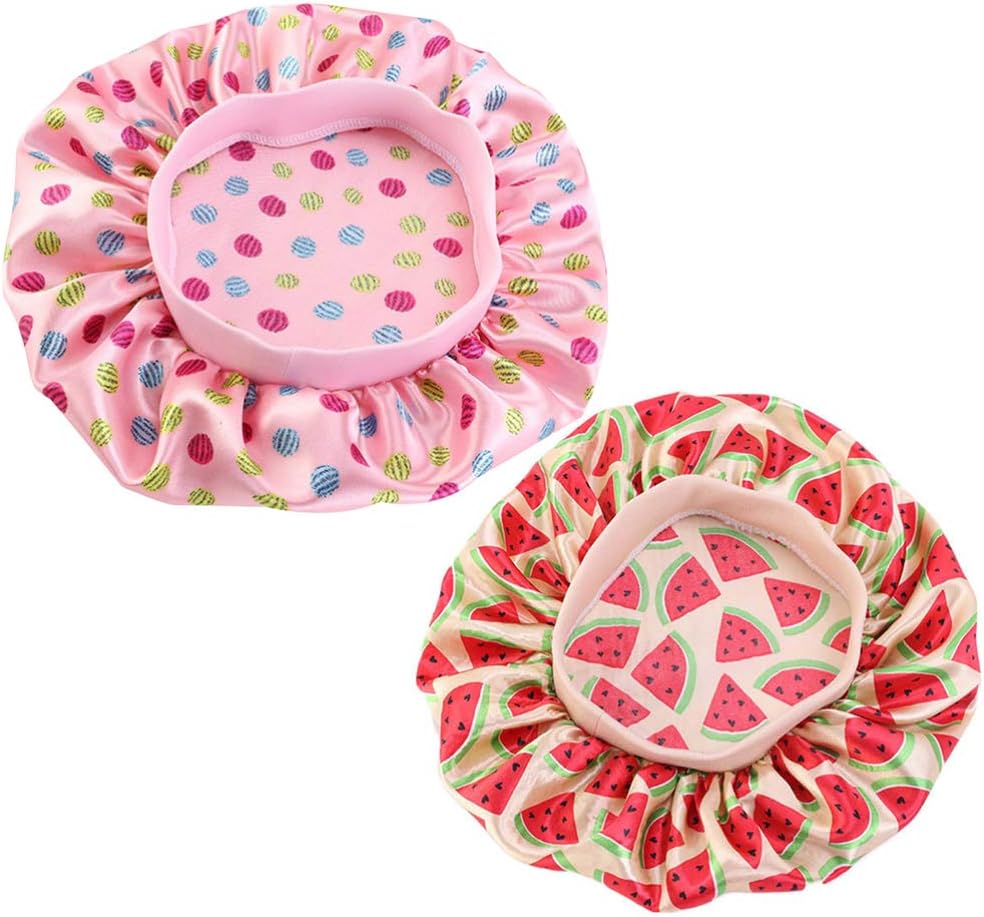 Lurrose 2Pcs Kids Satin Bonnets Night Sleep Caps Bathing Hats Shower Cap Wide Band Night Hat for Toddler Children Baby - Image 4