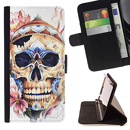 Sony Xperia X Compact Case - Colorful Pattern Flip Wallet Leather Holster Protective Skin Case Cover (Skull Floral Spring Nature Death Petal)