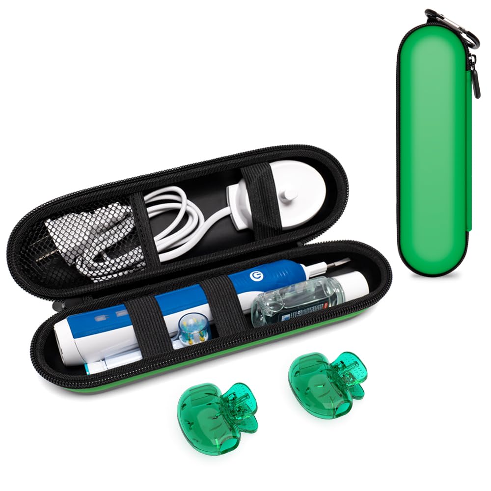 seplouis Electric Toothbrush Travel Case for Oral-B/Philips Sonicare/Colgate/seago/Bitvae/Braun and Most Other Brands of Electric Toothbrushes, and Includes 2 Universal Toothbrush Head Covers, Green