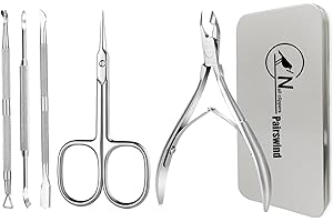PAIRSWIND Cuticle Trimmer and Cuticle Scissors Set with Cuticle Pusher, Cuticle Nippers for Cuticle Remover Curved Blade Precise Pointed Tip Grooming Kit (TypeA)