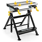 IRONMAX Portable Work Bench, 7-Level Height Adjustable & Reclining Work Table w/ 8 Sliding Clamps, Folding Workbench and Vise