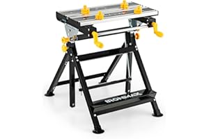 IRONMAX Portable Workbench, Folding Work Table with 7-Level Height Adjustable, 8 Sliding Clamps and Reclining, Folding Workbench and Vise for Cutting, Saw, Paint