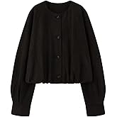 Meyhad Women’s Cropped Faux Suede Jacket Crew Neck Button Down Outerwear Long Sleeve Oversized Bomber Jacket