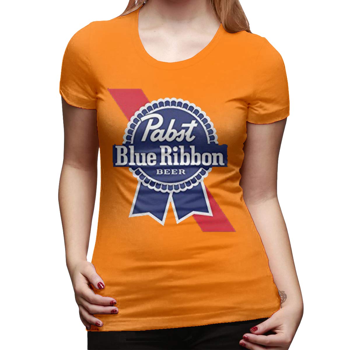 Monicame Short Sleeve Pabst Blue Ribbon Beer Logo Fashion Shirt X Orange