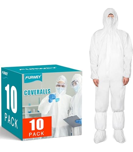 FURWEY Hazmat Suits Disposable Protective Coveralls, Medium, 5
