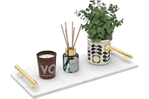 ZGJWJYUU Bathroom Vanity Tray with Handle, Decorative Marble Tray for Countertop Organizer,Toilet Paper Basket Guest Towel Holder Tray for Bathroom, Cosmetic Desktop,Kitchen(Gold)