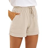 KINGFEN Women Casual Shorts Drawstring Comfy Elastic Waist Shorts Summer Pull On Short with Pockets(S-2XL)