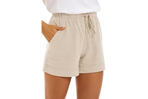 GOLDPKF Womens Summer Comfy Casual Pullon Shorts Linen Cotton Drawstring Elastic Cotton Shorts(S-2XL)