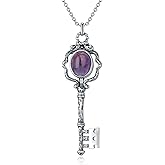 ZPMMPZ Key Neckalce 925 Sterling Silver Vintage Key Pendant Gemstone Jewelry Gift for Women