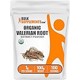 BulkSupplements.com Organic Valerian Extract Powder - Sourced from Valerian Root, Herbal Supplement - Gluten Free, 1g per Serving, 100g (3.5 oz) (Pack of 1)