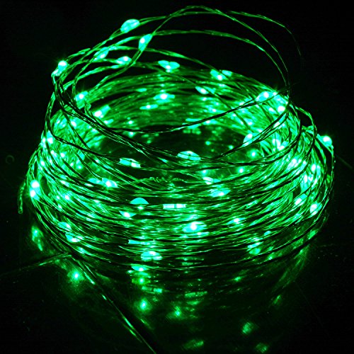 HAHOME Waterproof Led String Lights,33Ft 100 LEDs Indoor and Outdoor Starry Lights with Power Supply for Christmas Wedding and Party Decoration,Green