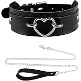 Gothic Black Choker Collar for Women, Retro Heart Faux Leather Necklace and Body Chains Set for Cosplay