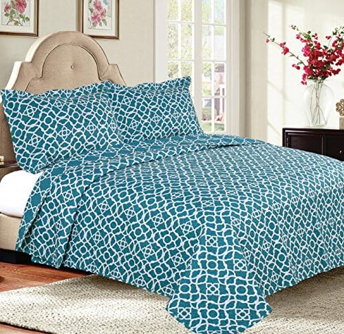 Vera Ashley Collection Blue Trellis 3-PC Reversible Bedspread Coverlet Quilt Shams Set - Full/Queen