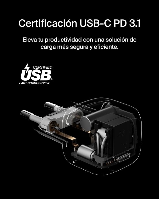 BoostCharge 20W USB-C Carregador de Parede Compacto, Carregamento Rápido de Entrega de Energia USB-C, com Cabo Tipo C 1M, para iPhone 17, iPhone Air, Samsung Galaxy S25, iPad, AirPods e outros - Branco