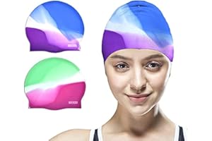 Vsidea Silicone Swim Caps, 2 Pack Durable Comfortable Adult Swimming Cap Elastomeric for Women Man Short Hair Long Hair…