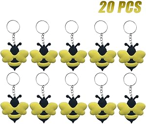 Finduat 20 Pcs Bee Keychains for Bee Theme Party Favors Pendant, Birthday Party Centerpiece Decorations, Baby Shower Party Favors for Kid Toy Ornament Souvenirs Gift