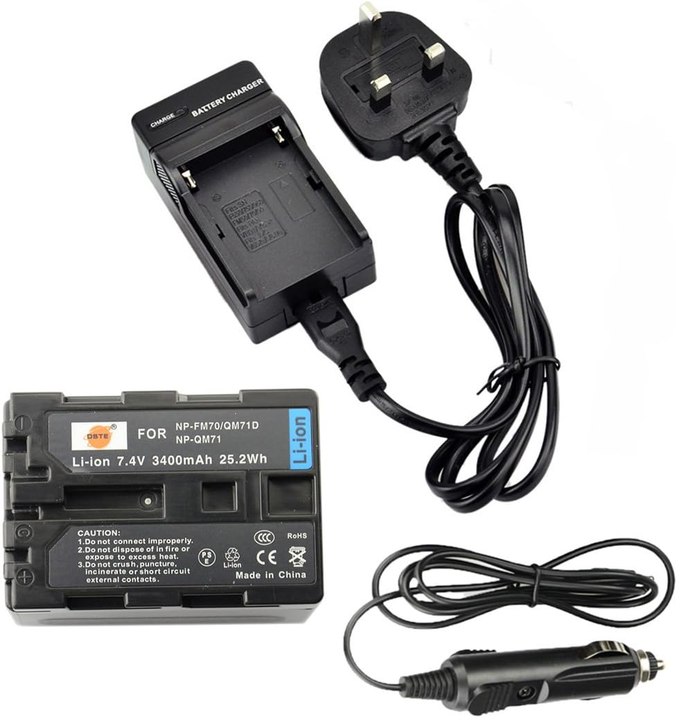 DSTE® NP-QM71D Rechargeable Li-ion Battery + DC01U Travel and Car Charger Compatible with Sony DCR-DVD300 DCR-DVD301 DCR-HC14 DCR-PC100 DCR-TRV6 Camera as NP-FM50 NP-FM55H NP-FM70 NP-FM90 NP-QM91