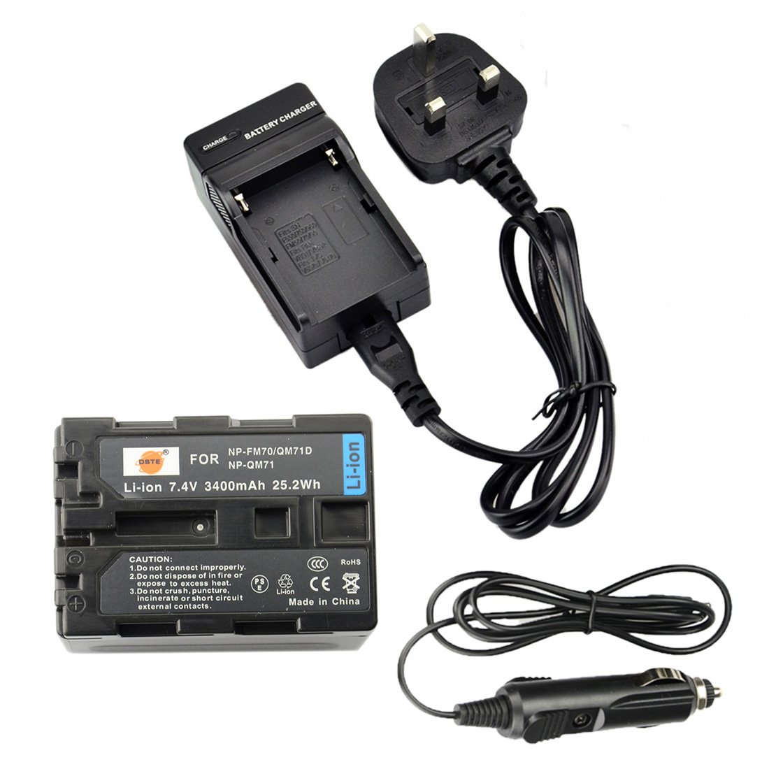 DSTE® NP-QM71D Rechargeable Li-ion Battery + DC01U Travel and Car Charger Compatible with Sony DCR-DVD300 DCR-DVD301 DCR-HC14 DCR-PC100 DCR-TRV6 Camera as NP-FM50 NP-FM55H NP-FM70 NP-FM90 NP-QM91