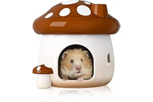 BUCATSTATE Hamster Hideout Ceramic, Mushroom Shape Hamster House and Habitats Cool Bed Ideal for All Season Dwarf Hamster Gerbil Mice Golden Bear (Brown-Large)