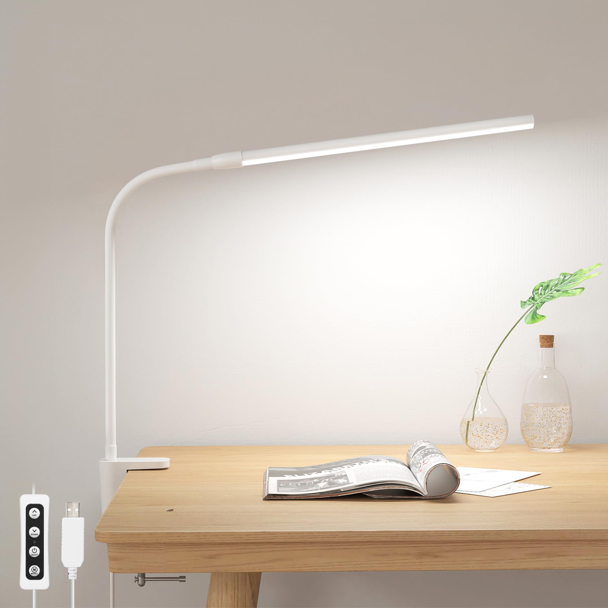 Photo 1 of **UNTESTED**
Lepro Small Desk Lamp with Clamp, LED Reading Lamps with 450LM, 3 Color Modes 10 Brightness, Dimmable USB Clip on Desk Light with Gooseneck Swing Arm for Nail, Home Office and Dorm (White)