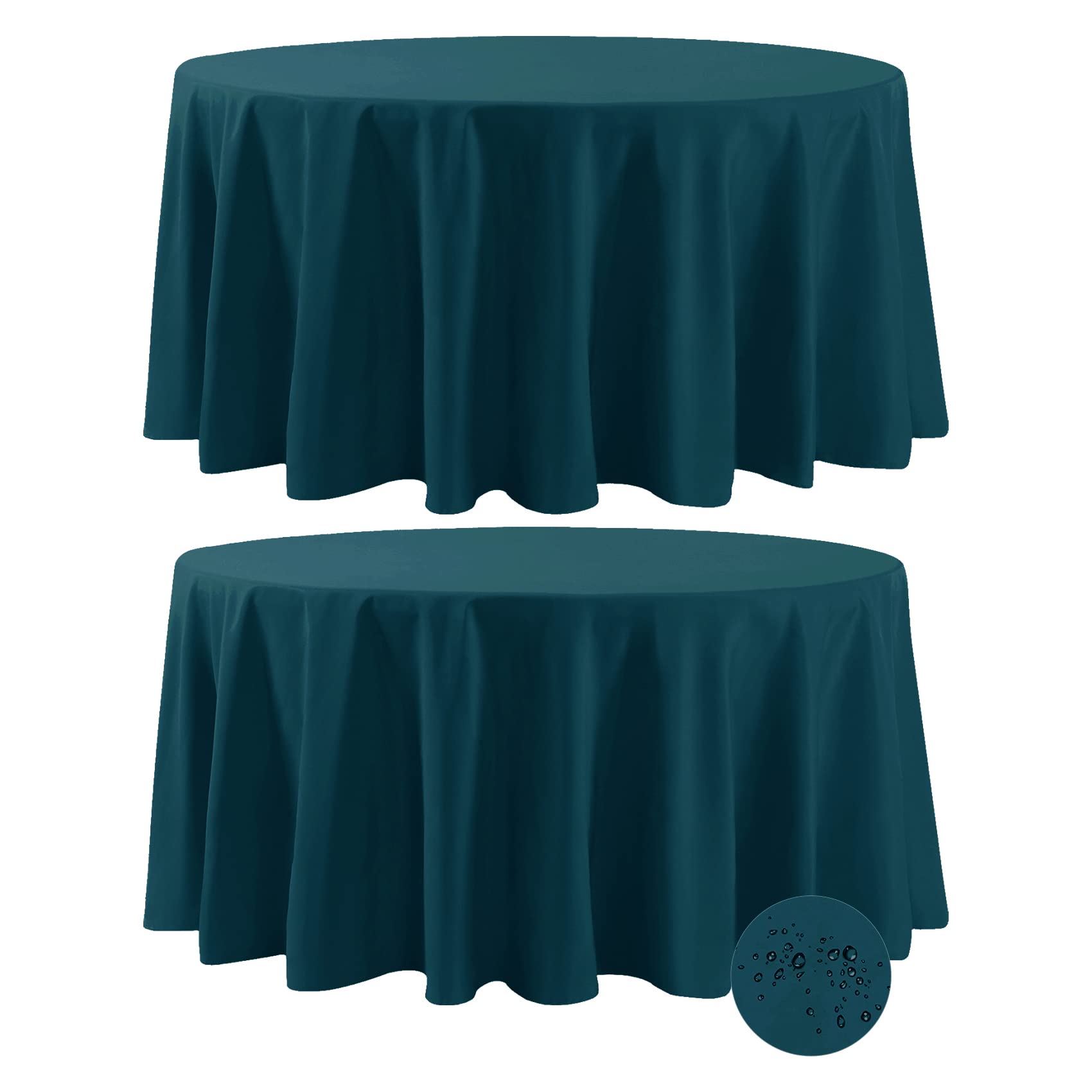 Photo 1 of Fokitut 2 Pack Waterproof Round Tablecloth, 132 Inch, Stain Resistant and Wrinkle Polyester Table Cloth, Fabric Table Cover for Kitchen Dining, Wedding, Party, Holiday Dinner-Peacock Blue