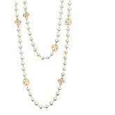 VUENISIMAA 8MM Round Simulated Shell Pearl Strand Layered Necklace for Women, Dainty Multiple Strands Long Necklace for Party, Vintage Costume Jewelry