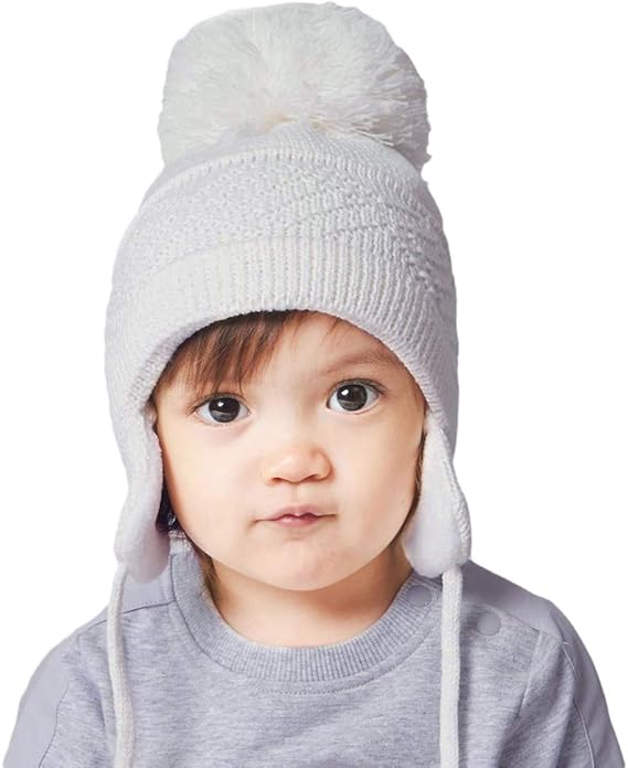 Amazon Co Jp Y Boa ベビー キッズ 耳あて ニット帽子 ニットキャップ 手編み ハット 子供 男の子 女の子 ポンポン付き 裏フリース 暖かい 防風 防寒 保温 春秋冬 ホワイト M 48 50cm 服 ファッション小物