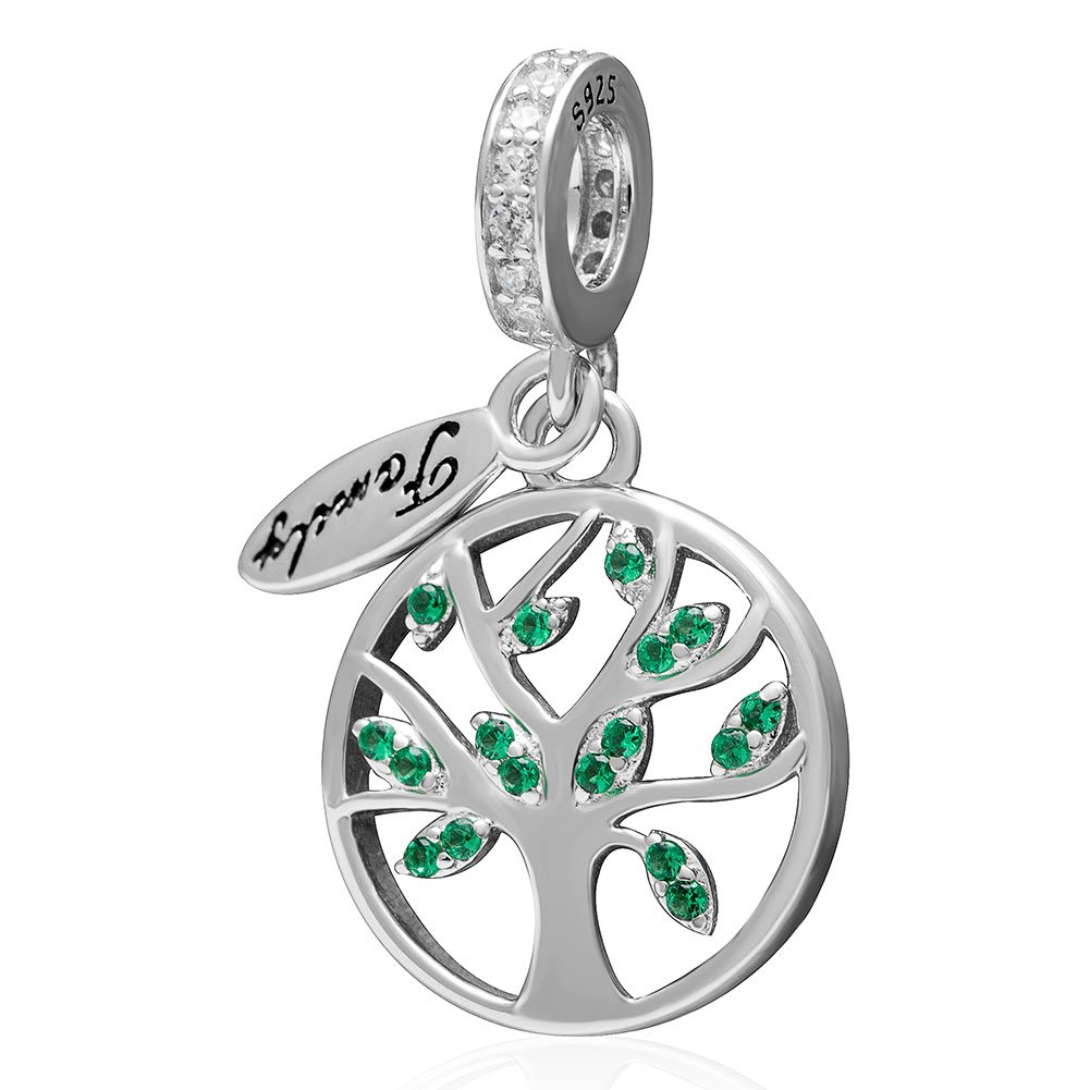 925 Sterling Silver Family Tree Charm Life Charm Love Charm Family Charm Anniversay Charm Lucky Charm for Pandora Charm Bracelet (Silver)