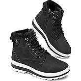 kufeiti Women's Waterproof Fur Lined Winter Boots Platform Black Combat Non Slip Boots with Side Zipper Snow Ankle Boots for Outdoor Hiking Work