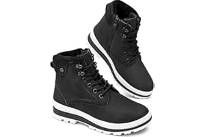 kufeiti Women's Waterproof Fur Lined Winter Boots Platform Black Combat Non Slip Boots with Side Zipper Snow Ankle Boots for Outdoor Hiking Work