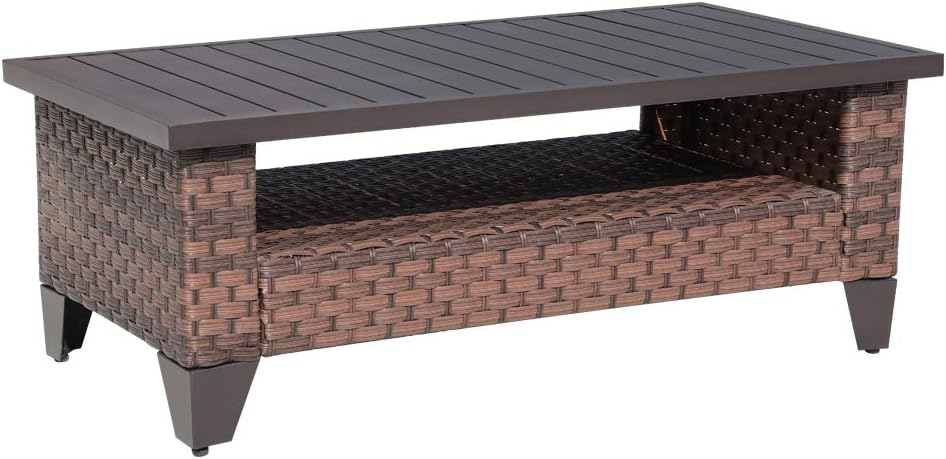 SUNSITT Outdoor Wicker Coffee Table with Waterproof Cover, Brown Synthetic Rattan Wicker Patio Table with Slat Top: Kitchen & Dining