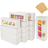 ACXFOND 50Pcs Macaron Boxes for 6, White Kraft Macaron Boxes with Clear Window, Small Macaron Container Bakery Box Packaging 