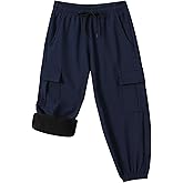 Toddler Warm Skiing Snow Pants Baby Boys Girls Waterproof Cargo Hiking Pants Kids Fleece Lined Winter Sweatpants