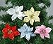 12Pcs 5 Inch Glitter Artificial Poinsettia Flowers with Ties for Wedding Christmas Festival Holiday Decor Xmas Wreath Garland Ornament Gold