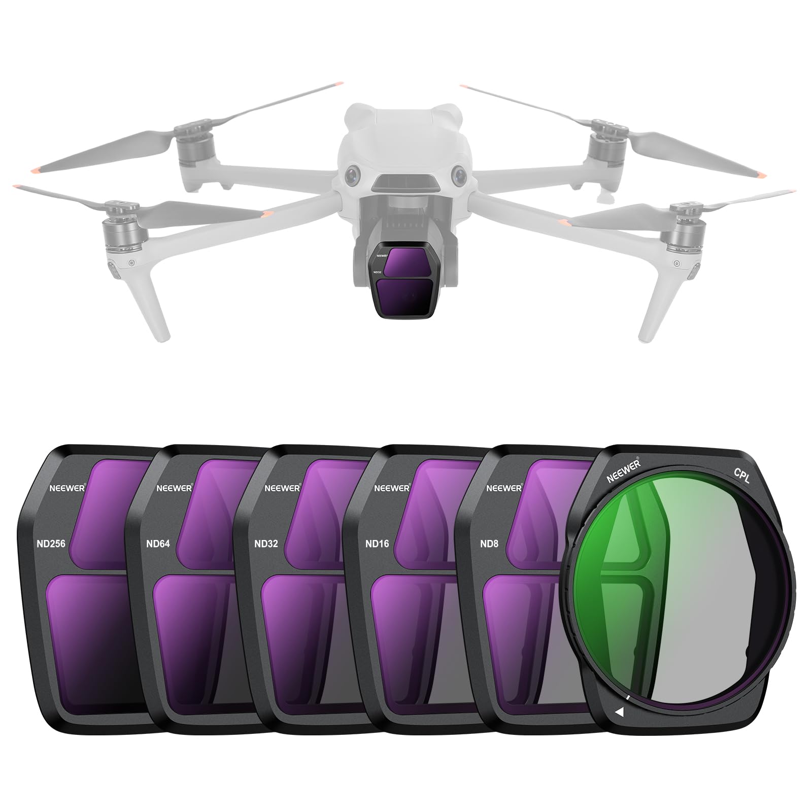 NEEWER ND Filter Set Compatible with DJI Air 3S, 6 Pack ND8+ND16+ND32+ND64+ND256+CPL Neutral Density Circular Polarizer Drone Accessories Slim Multicoated HD Optical Glass, FL-A86