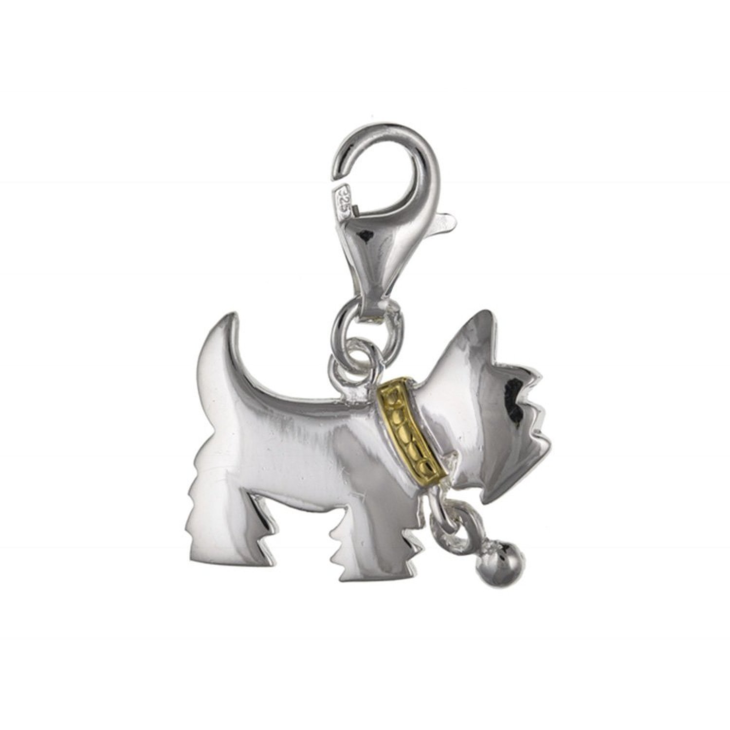 Gold Collar Westie Dog Sterling Silver Clip On Charm Pendant with Lobster Clasp for Women - Compatible with Thomas Sabo Charms Bracelet - Women's Clasp Charms