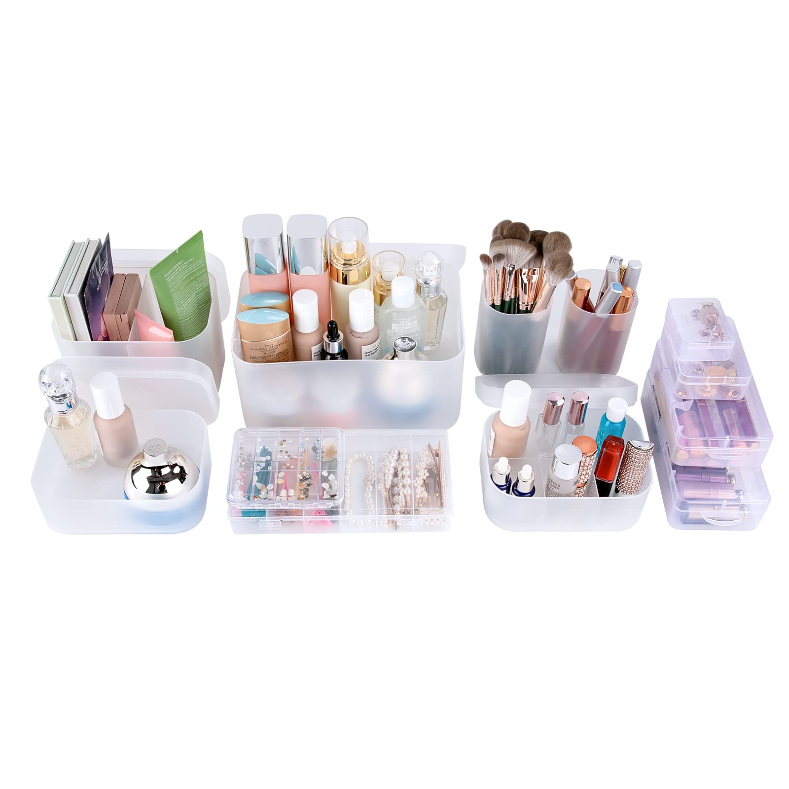 Photo 1 of OCHEAL Makeup Organizer Case,Stackable Clear Makeup Organizer Holder, Multi-size Makeup Case Vanity Storage Holder Set for Makeup, Jewelry, toiletries,Makeup Artist Must Have