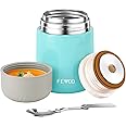 FEWOO Food Jar - 20oz Vacuum Insulated Soup Container, Stainless Steel Lunch Box for Kids Adult, with Folding Spoon for Hot or Cold Food (Sky Blue)