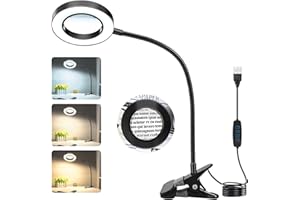 10X Magnifying Glass with Light, 3 Modes Dimmable Magnifying USB Lamps, 48 LED Desk Magnifying Glass wtih Clamp for Bed Work,