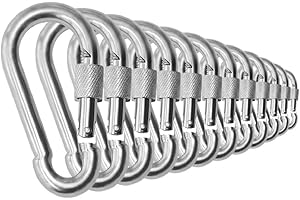 Branded Boards Heavy Duty Stainless Steel THUMB SCREW LOCKING Carabiner Spring Snap Clip Link Hooks. 200-400lb Load. 6 Packs 