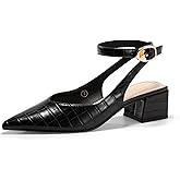 Coutgo Womens Closed Pointed Toe Heels Chunky Block Low Heel Ankle Strap Pumps Wedding Work Dress Shoes
