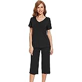 WiWi Viscose from Bamboo Pajamas Set for Women Summer Sleepwear Pjs Comfy Short Sleeve Tops Capri Pants Sets S-XXL