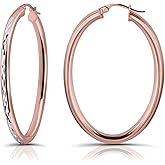 Hoops & Loops 925 Sterling Silver 3mm Oval Diamond-Cut Hoop Earrings for Women, Silver, Yellow Gold, Rose Gold & Black