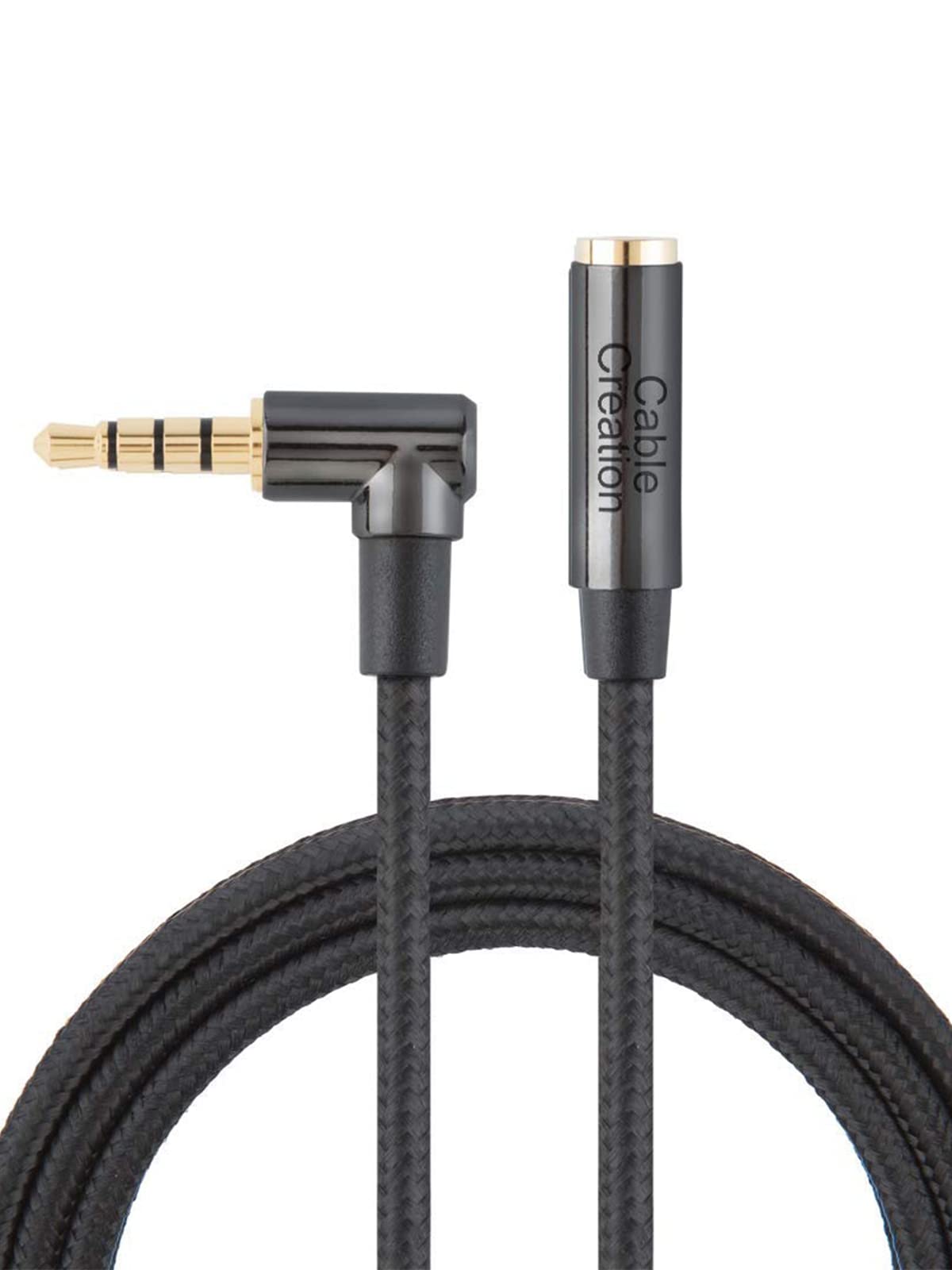 Photo 1 of CableCreation 6FT Headphone Extension Cable, 3.5mm Aux Male to Female TRRS Audio Stereo, Right Angle Auxiliary HiFi with Silver-Plated Copper, 24K Gold Plated (Microphone) for Car Stereo